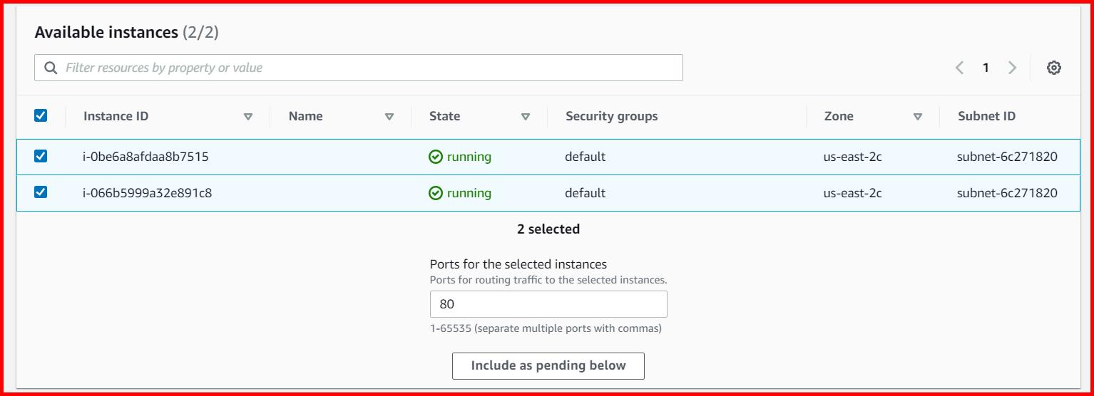 Picture showing including EC2 instances in pending health status using the Include as pending below button